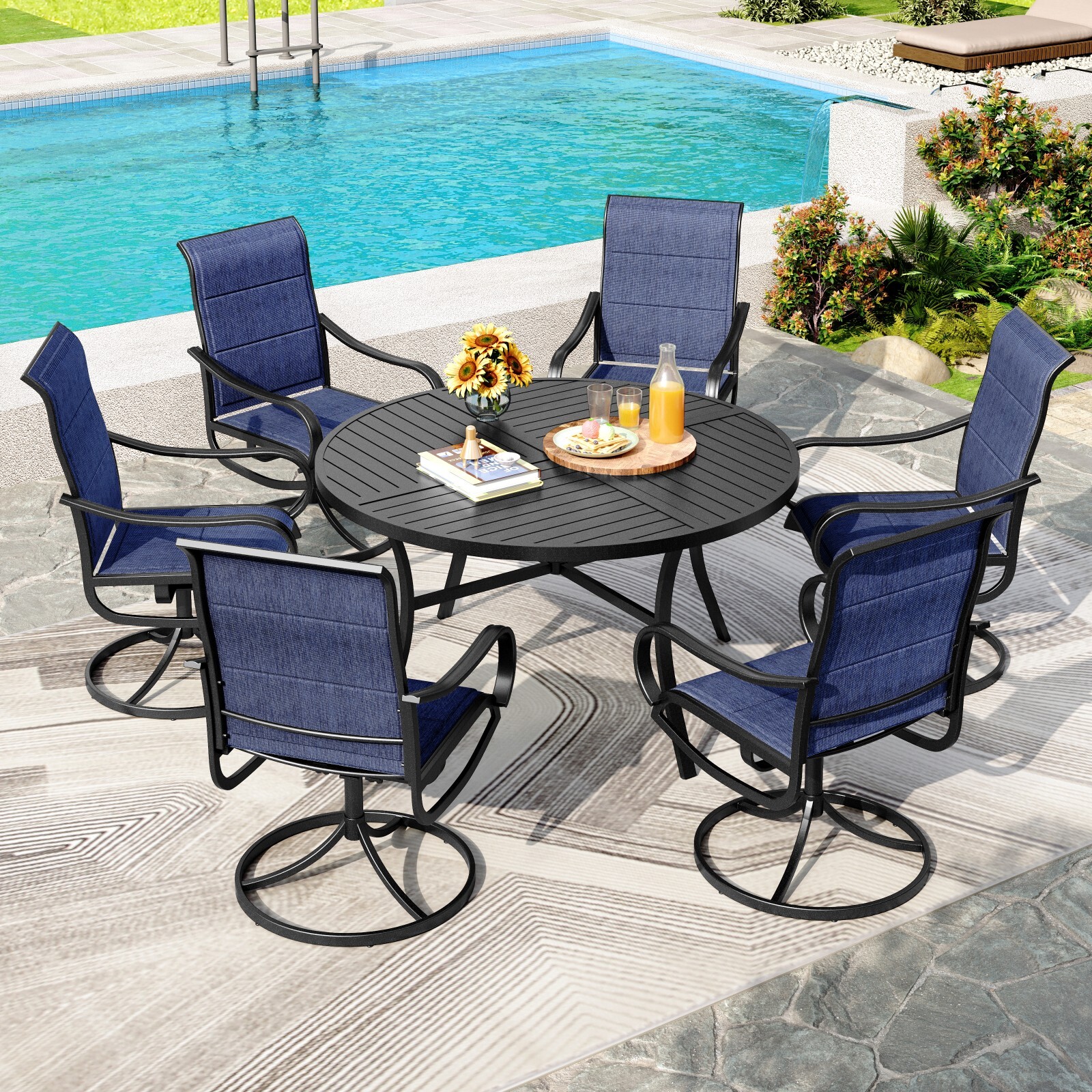 Kids Outdoor Umbrella Chair - 7Piece Patio Dining Set with Umbrella