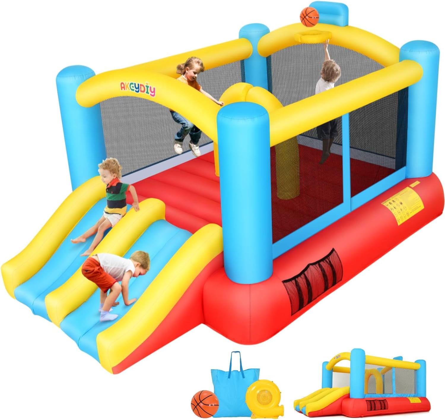 Kids Outdoor House With Slide - Inflatable Bouncy Castle with Double Slide