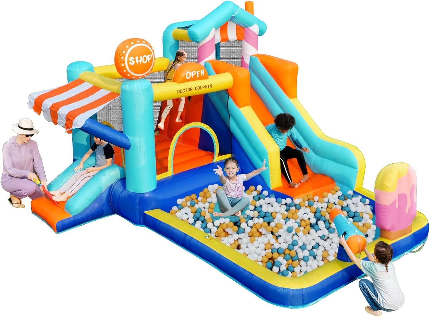Kids Outdoor House With Slide - Kids Inflatable Bounce House with Double