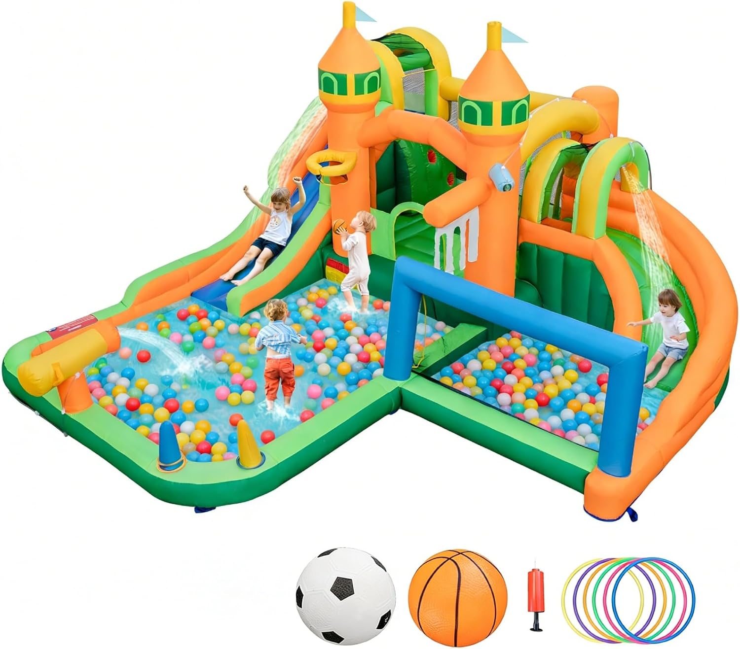 Kids Outdoor House With Slide - 9-in-1 Inflatable Water Park Bounce House