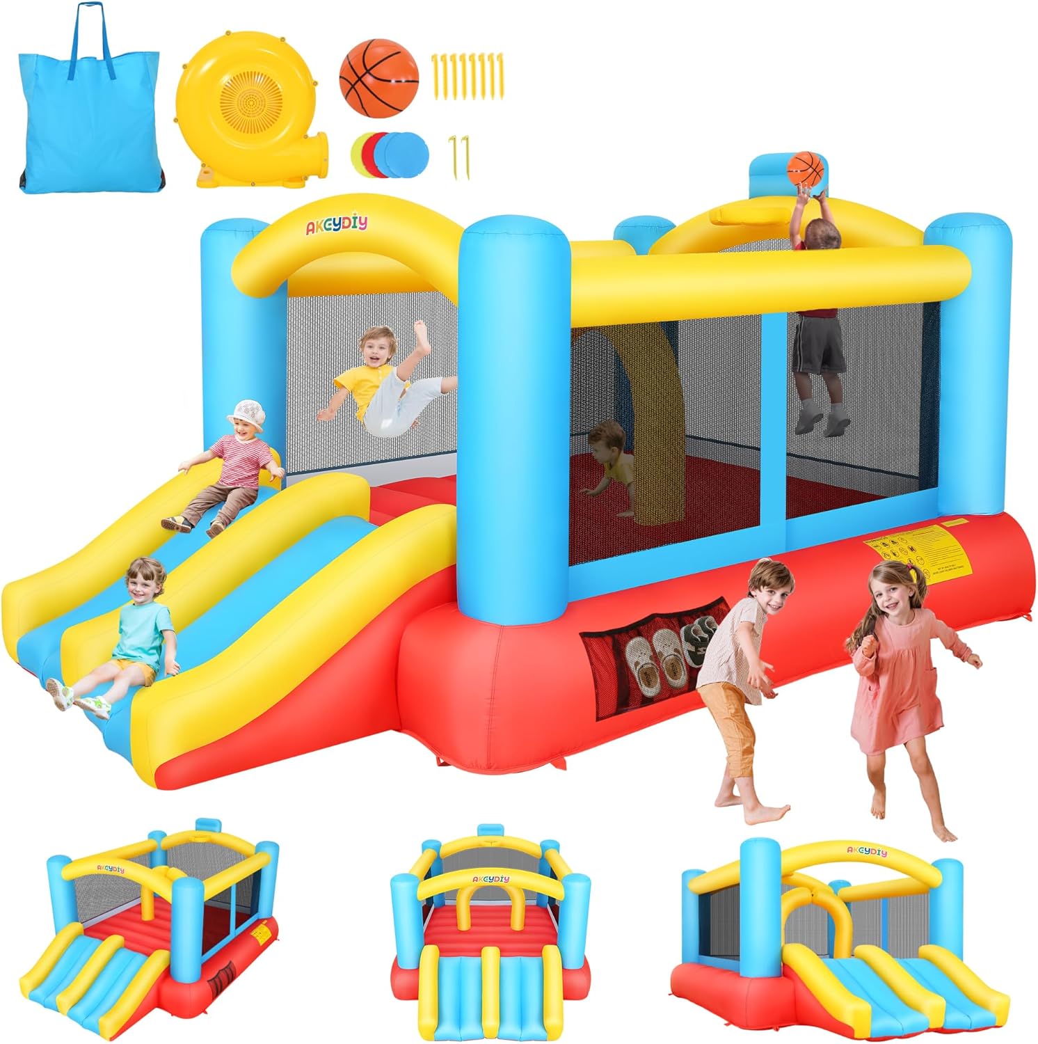 Kids Outdoor House With Slide - Kids Inflatable Bouncy Castle with 2