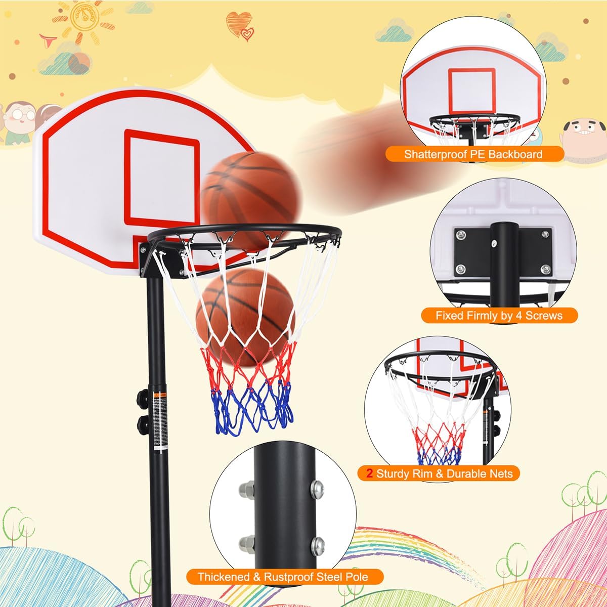 Portable Basketball Hoop with  – обзор и цена Kids Outdoor Basketball Hoop