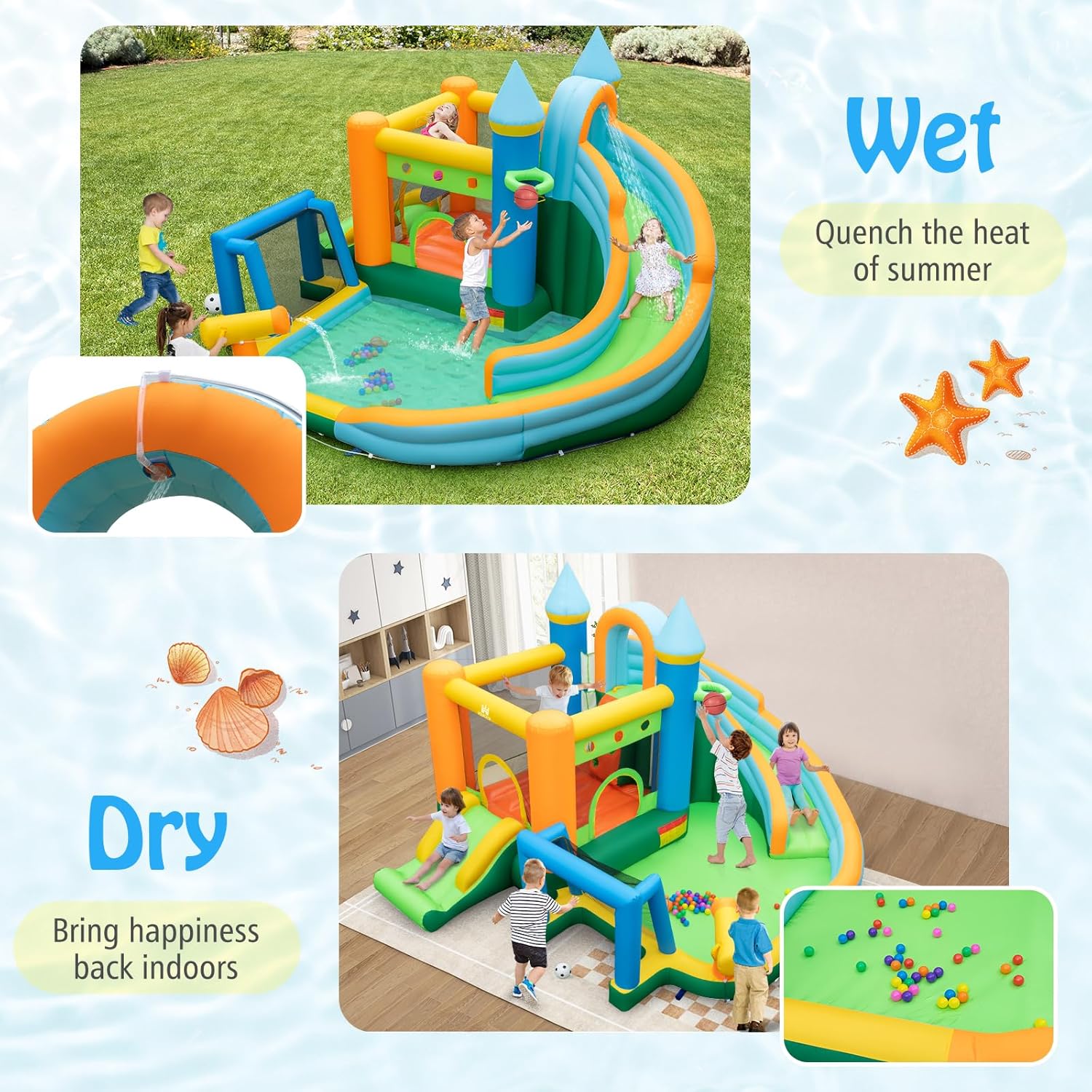 9-in-1 Inflatable Water Slide  – обзор и цена Kids Outdoor House With Slide