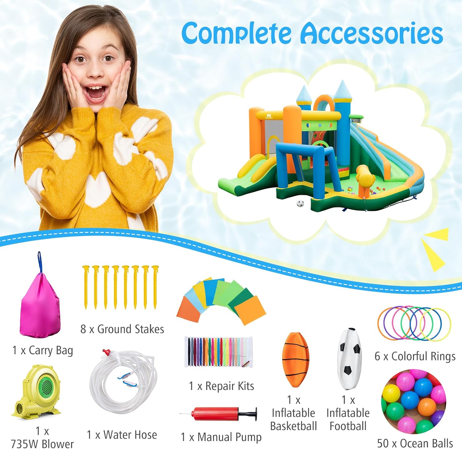 9-in-1 Inflatable Water Slide  – обзор и цена Kids Outdoor House With Slide