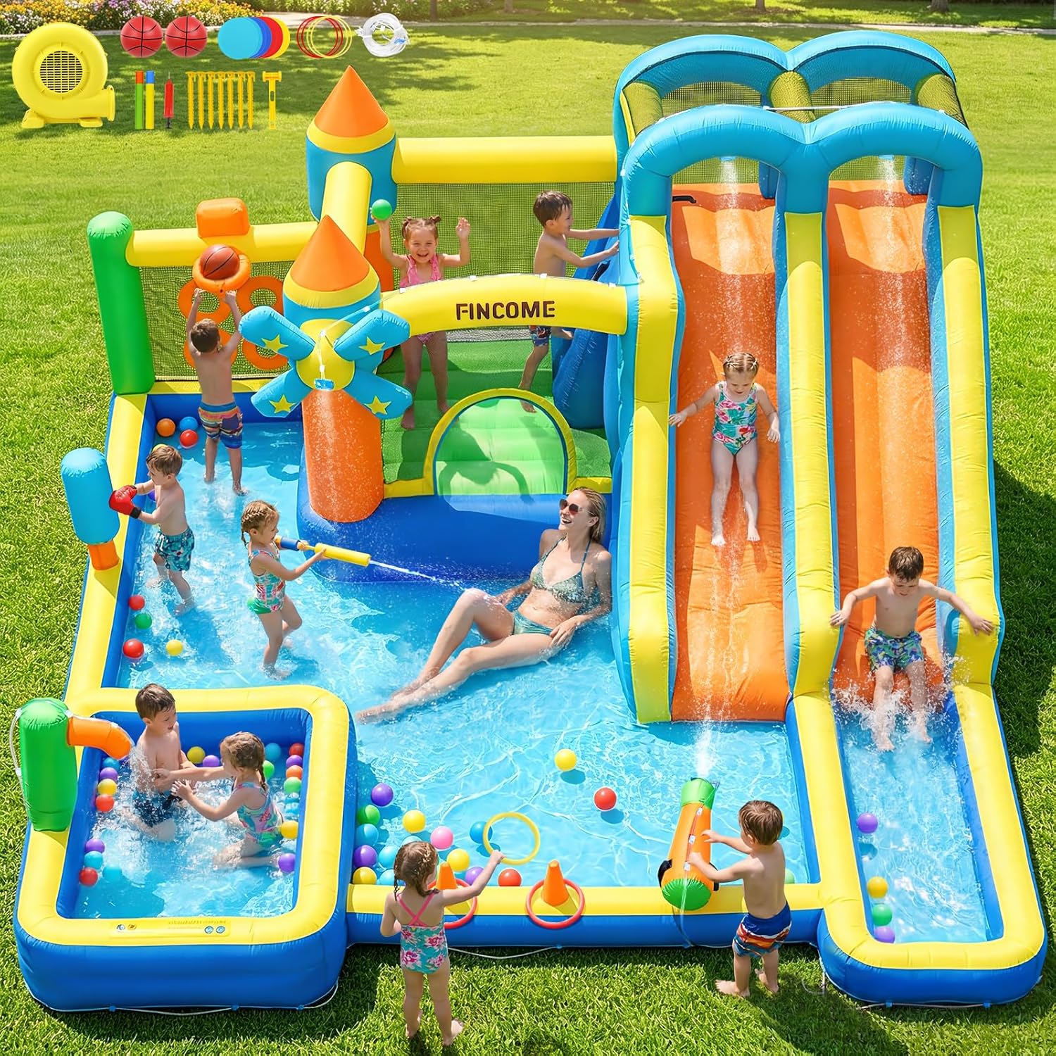 10-in-1 Inflatable Bouncy Cast – обзор и цена Kids Outdoor Water Sprinkler