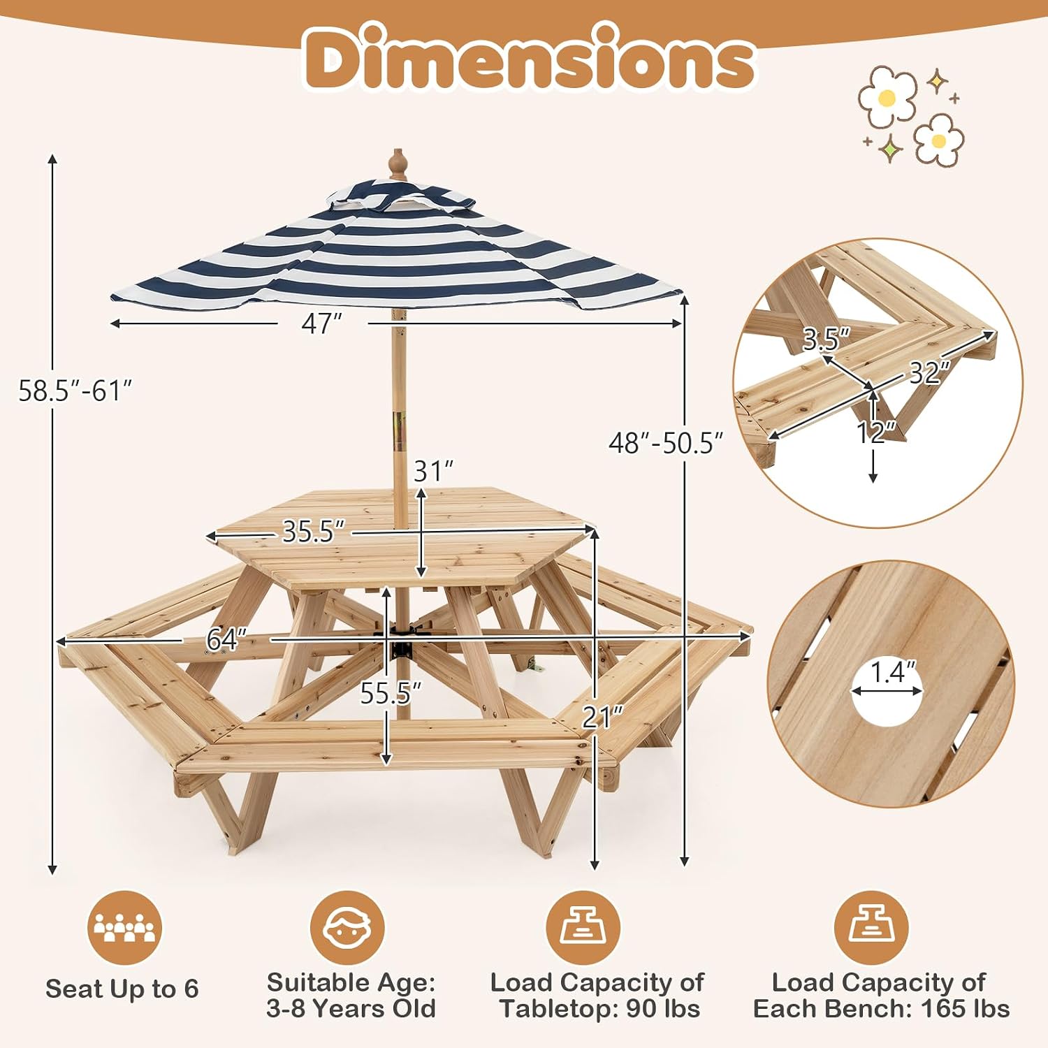 Kids Picnic Table, Hexagonal T – обзор и цена Kids Outdoor Umbrella Chair