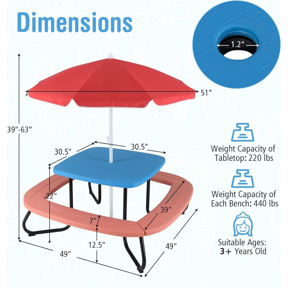 Kids Picnic Table, 8 Person To – обзор и цена Kids Outdoor Umbrella Chair