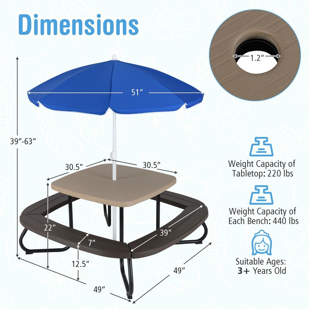 JOY Kids Picnic Table, 8 Perso – обзор и цена Kids Outdoor Umbrella Chair
